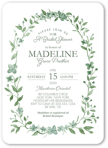 Ethereal Wreath Bridal Shower Invitation, Green, 5x7 Flat, Matte, Signature Smooth Cardstock, Rounded