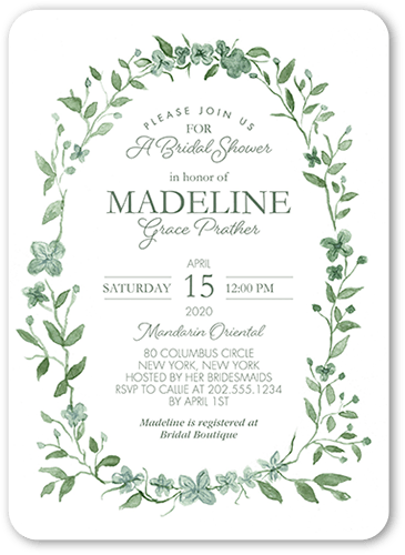 Ethereal Wreath Bridal Shower Invitation, Green, 5x7 Flat, Pearl Shimmer Cardstock, Rounded