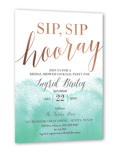 Bridal Shower Invitations With Rose Gold And Blue Theme
