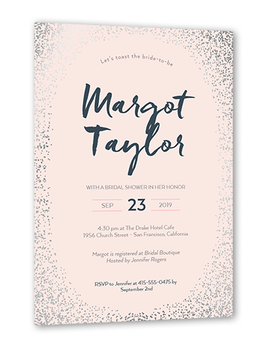 Modern Sparkle Bridal Shower Invitation, Pink, Silver Foil, 5x7 Flat, Matte, Signature Smooth Cardstock, Square