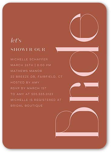 Deco Type Bridal Shower Invitation, Brown, 5x7 Flat, Standard Smooth Cardstock, Rounded