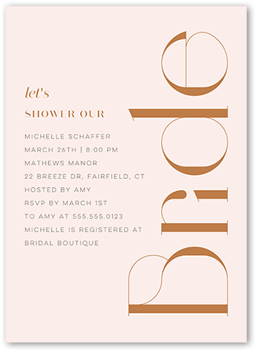 Deco Type Bridal Shower Invitation, Pink, 5x7 Flat, 100% Recycled Cardstock , Square