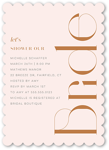 Deco Type Bridal Shower Invitation, Pink, 5x7, Matte, Signature Smooth Cardstock, Scallop