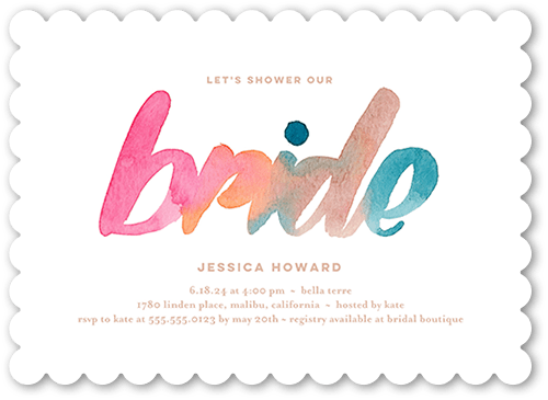 Brightly Colored Bridal Bridal Shower Invitation, White, 5x7, Pearl Shimmer Cardstock, Scallop