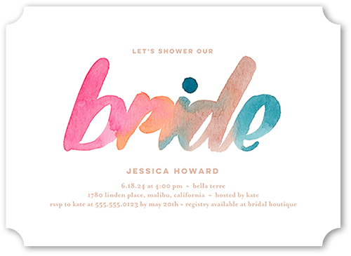 Brightly Colored Bridal Bridal Shower Invitation, White, 5x7, Pearl Shimmer Cardstock, Ticket