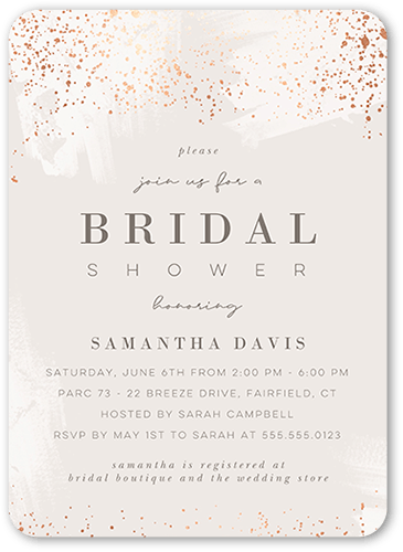 Speckled Showers Bridal Shower Invitation, Grey, 5x7 Flat, 100% Recycled Cardstock , Rounded