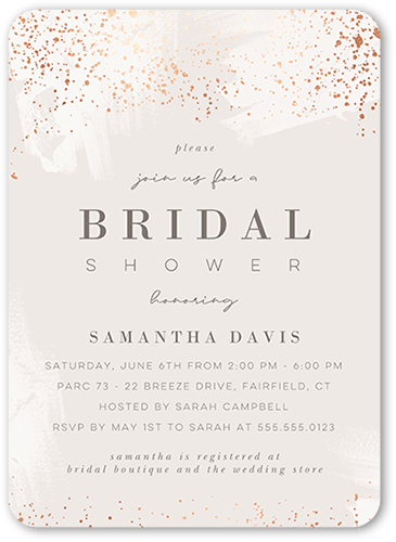 Speckled Showers Bridal Shower Invitation, Grey, 5x7 Flat, Pearl Shimmer Cardstock, Rounded