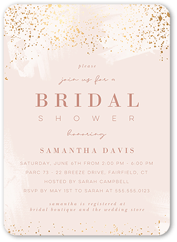 Speckled Showers Bridal Shower Invitation, Beige, 5x7 Flat, 100% Recycled Cardstock ?, Rounded