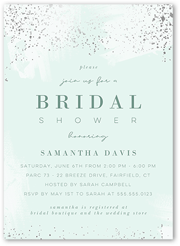 Speckled Showers Bridal Shower Invitation, Green, 5x7 Flat, Standard Smooth Cardstock, Square