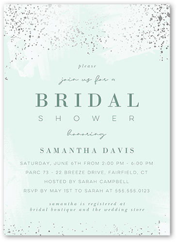 Speckled Showers Bridal Shower Invitation, Green, 5x7 Flat, Pearl Shimmer Cardstock, Square, Mantis