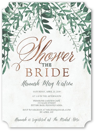 Organic Greenery Bridal Shower Invitation, Beige, 5x7, Pearl Shimmer Cardstock, Ticket