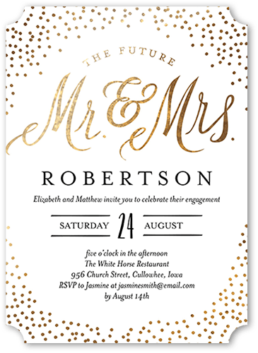 Sparkling Future Engagement Party Invitation, White, 5x7, Pearl Shimmer Cardstock, Ticket