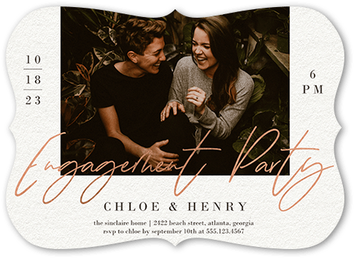 Scripted Party Engagement Party Invitation, Beige, 5x7 Flat, Pearl Shimmer Cardstock, Bracket