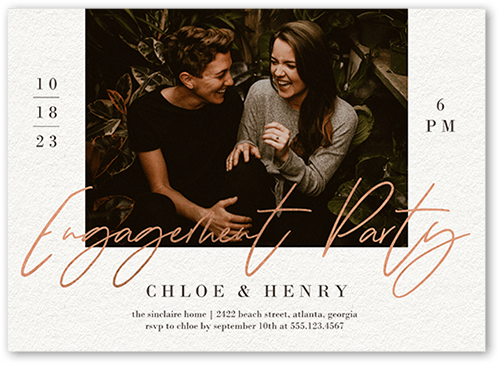 Scripted Party Engagement Party Invitation, Beige, 5x7 Flat, Luxe Double-Thick Cardstock, Square