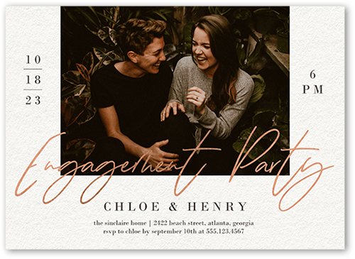 Scripted Party Engagement Party Invitation, Beige, 5x7 Flat, Standard Smooth Cardstock, Square