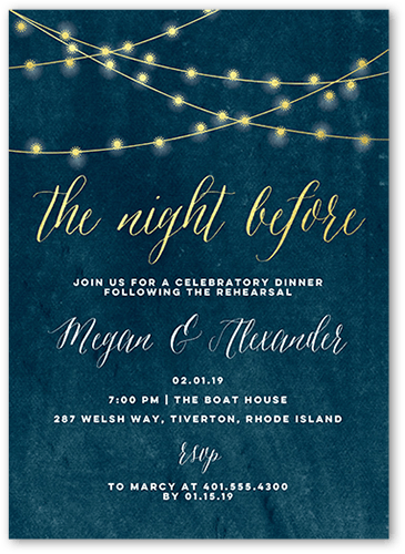 Glowing Night Rehearsal Dinner Invitation, Blue, 5x7, Pearl Shimmer Cardstock, Square