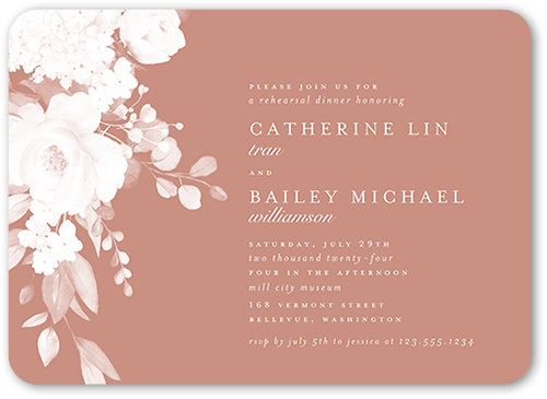 Elegantly Delicate Rehearsal Dinner Invitation, Pink, 5x7 Flat, Standard Smooth Cardstock, Rounded, Desert Rose