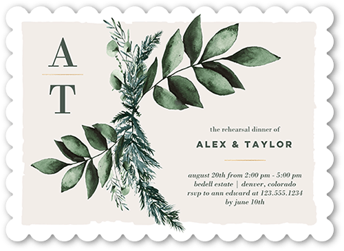 Rehearsal Bough Rehearsal Dinner Invitation, none, White, 5x7 Flat, 100% Recycled Cardstock , Scallop