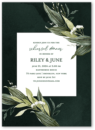 Forever Greenery Rehearsal Dinner Invitation, Green, 5x7 Flat, 100% Recycled Cardstock , Square