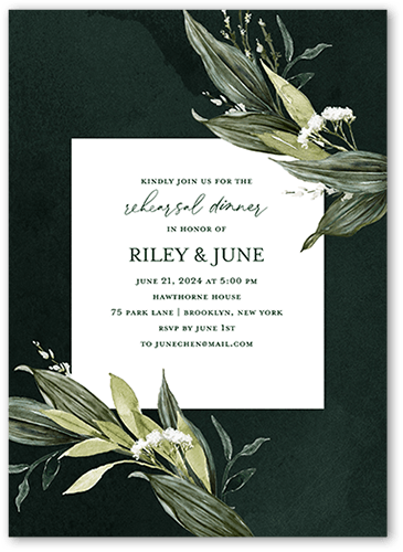 Forever Greenery Rehearsal Dinner Invitation, Green, 5x7 Flat, Pearl Shimmer Cardstock, Square