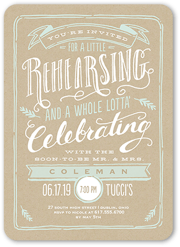 Krafted Rehearsal Rehearsal Dinner Invitation, Beige, 5x7 Flat, Standard Smooth Cardstock, Rounded
