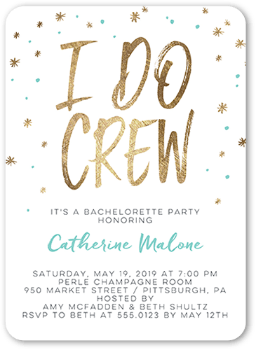 Sparkle Crew Bachelorette Party Invitation, Blue, 5x7, Pearl Shimmer Cardstock, Rounded