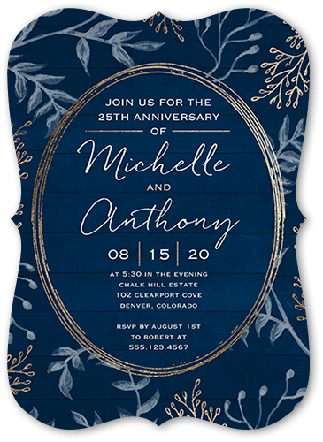 Chalk Frame Wedding Anniversary Invitation, Blue, 5x7 Flat, Pearl Shimmer Cardstock, Bracket