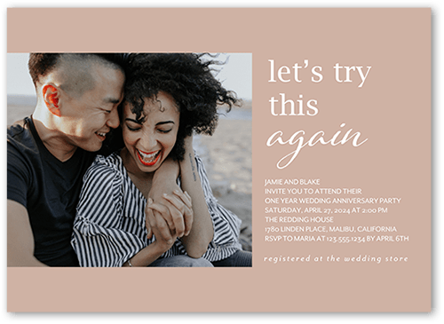Try Again Wedding Anniversary Invitation, Brown, 5x7 Flat, 100% Recycled Cardstock , Square