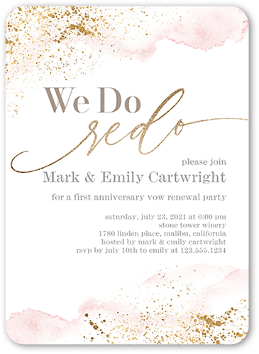 We Do Redo Wedding Anniversary Invitation, Pink, 5x7 Flat, Pearl Shimmer Cardstock, Rounded