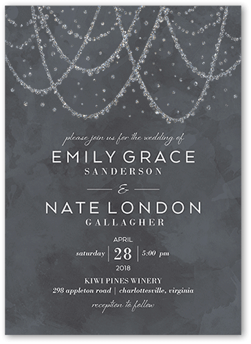Draping Lights Wedding Invitation, Gray, 5x7 Flat, Silver Glitter, Matte, Signature Smooth Cardstock, Square, Gray