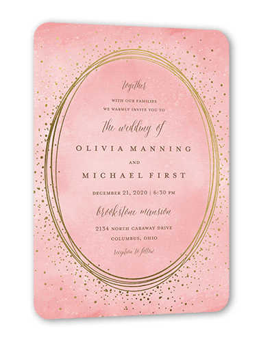 Resplendent Night Wedding Invitation, Gold Foil, Pink, 5x7 Flat, Pearl Shimmer Cardstock, Rounded, Soft Pink