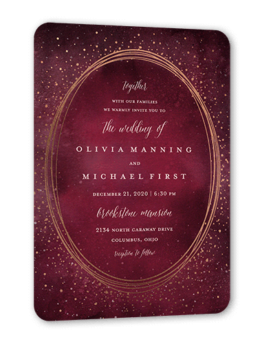 Resplendent Night Wedding Invitation, Purple, Rose Gold Foil, 5x7 Flat, Matte, Signature Smooth Cardstock, Rounded