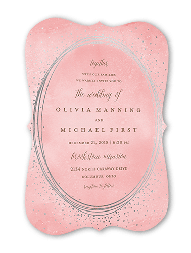 Resplendent Night Wedding Invitation, Silver Foil, Pink, 5x7, Pearl Shimmer Cardstock, Bracket