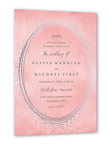 Resplendent Night Wedding Invitation, Silver Foil, Pink, 5x7 Flat, Luxe Double-Thick Cardstock, Square
