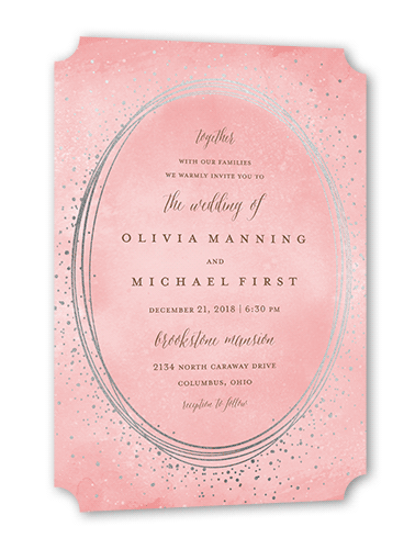 Resplendent Night Wedding Invitation, Silver Foil, Pink, 5x7, Pearl Shimmer Cardstock, Ticket