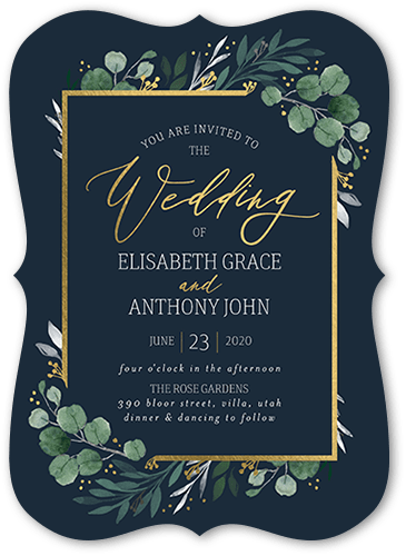 Brushed Botanicals Wedding Invitation, Grey, Gold Foil, 5x7, Matte, Signature Smooth Cardstock, Bracket