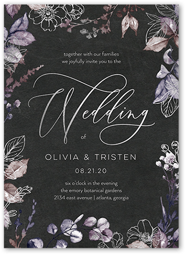 Gleaming Garden Wedding Invitation, Purple, Silver Foil, 5x7 Flat, Luxe Double-Thick Cardstock, Square