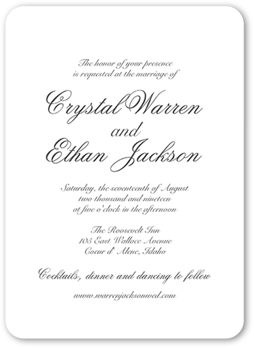 Minimal Script Wedding Invitation, White, 5x7, Standard Smooth Cardstock, Rounded
