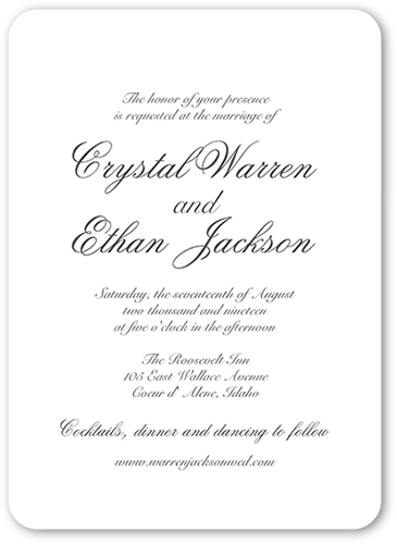 Minimal Script Wedding Invitation, White, 5x7 Flat, Matte, Signature Smooth Cardstock, Rounded
