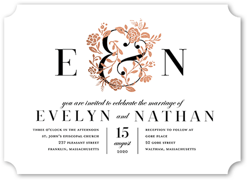 illuminated Bough Wedding Invitation, Rose Gold Foil, White, 5x7, Pearl Shimmer Cardstock, Ticket