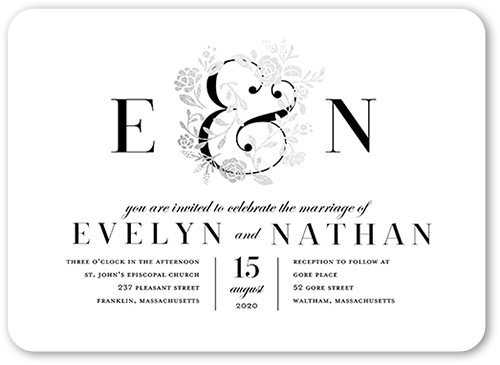 illuminated Bough Wedding Invitation, White, Silver Foil, 5x7 Flat, Pearl Shimmer Cardstock, Rounded