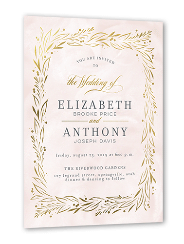 So Lovely Wedding Invitation, Gold Foil, Pink, 5x7 Flat, Pearl Shimmer Cardstock, Square
