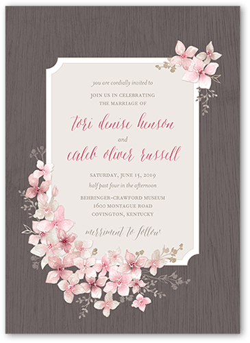 Rustic Wildflowers Wedding Invitation, Pink, 5x7 Flat, Matte, Signature Smooth Cardstock, Square
