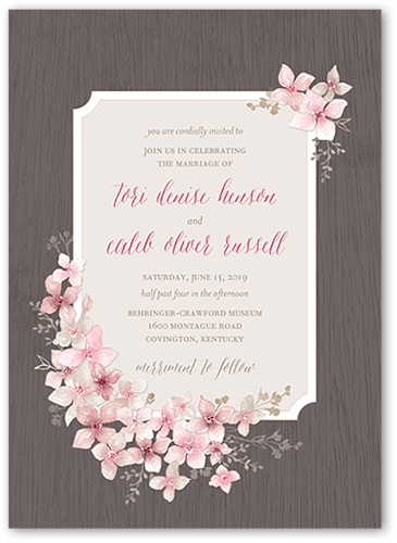 Rustic Wildflowers Wedding Invitation, Pink, 5x7 Flat, Pearl Shimmer Cardstock, Square