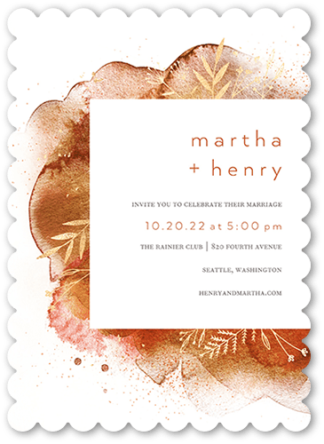 Romantic Watercolor Wedding Invitation, Orange, 5x7, Matte, Signature Smooth Cardstock, Scallop