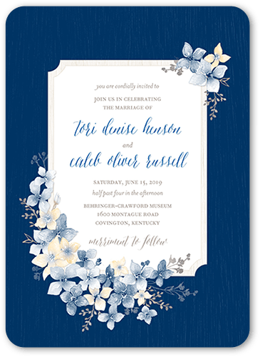 Rustic Wildflowers Wedding Invitation, Blue, 5x7 Flat, Standard Smooth Cardstock, Rounded