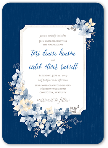 Rustic Wildflowers Wedding Invitation, Blue, 5x7 Flat, Matte, Signature Smooth Cardstock, Rounded