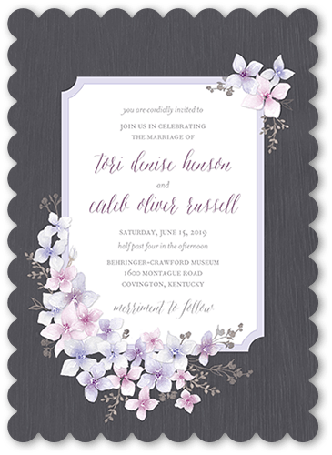Rustic Wildflowers Wedding Invitation, Purple, 5x7, Matte, Signature Smooth Cardstock, Scallop