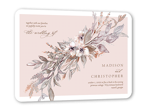 Watercolor Divide Wedding Invitation, Silver Foil, Beige, 5x7, Pearl Shimmer Cardstock, Rounded