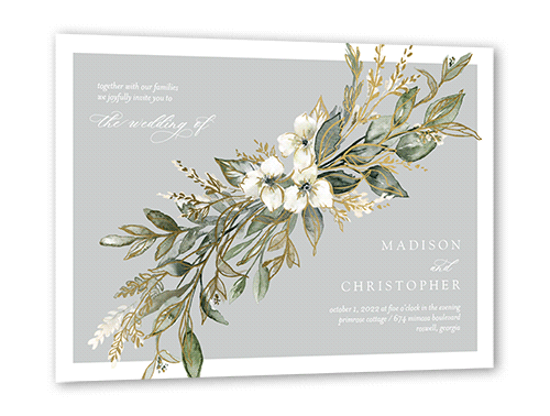 Watercolor Divide Wedding Invitation, Gold Foil, Beige, 5x7 Flat, Pearl Shimmer Cardstock, Square